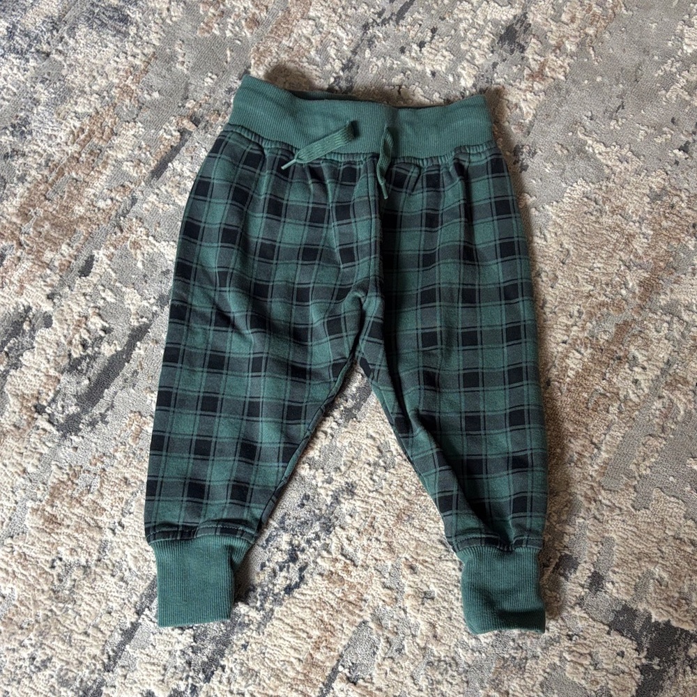 Green Plaid Kids Casual Bottoms